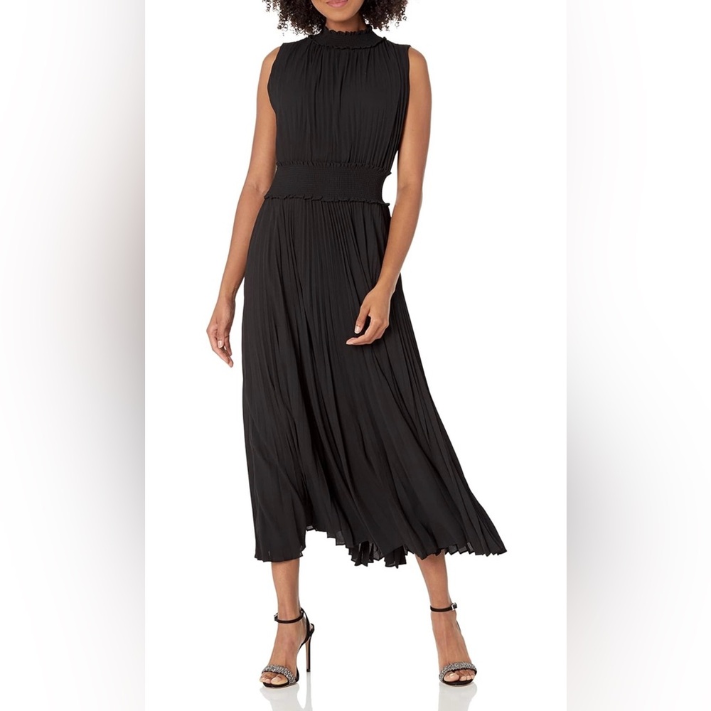 Nanette Lepore Black High Neck Ruffle Pleats Women's Maxi Dress Formal Party - Picture 2 of 15